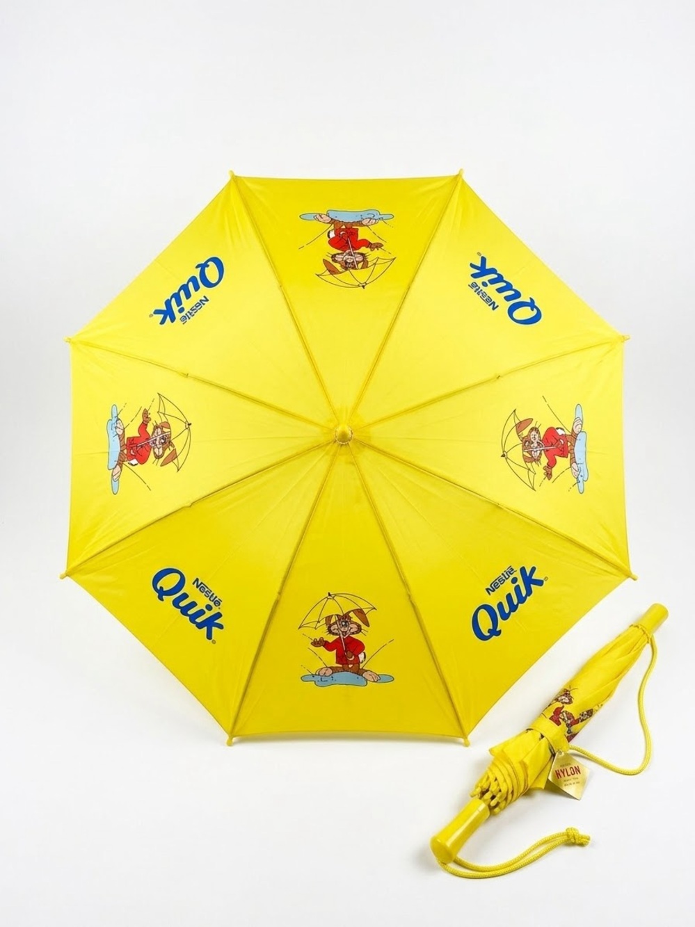 NWT• Vintage Nestle Quik Bunny Yellow Promo Umbrella Advertising 90s Kidcore